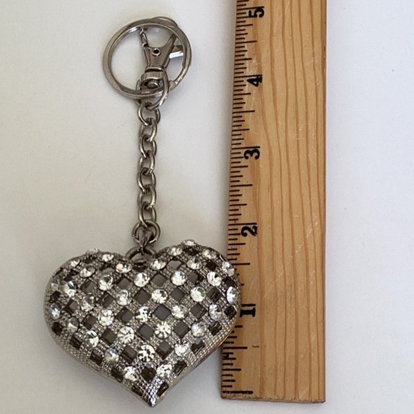 Silver Heart Shaped Keychain with Faux Diamonds - Picture 4 of 5